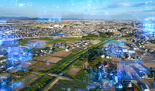 地方、都市、テクノロジー、未来、システム、グラフ、社会、ネットワーク、住宅、不動産、開発、GUI、DX、ICT、ERP、分析、科学、経済、金融、ビジネス、マーケティング、空撮、俯瞰、ド