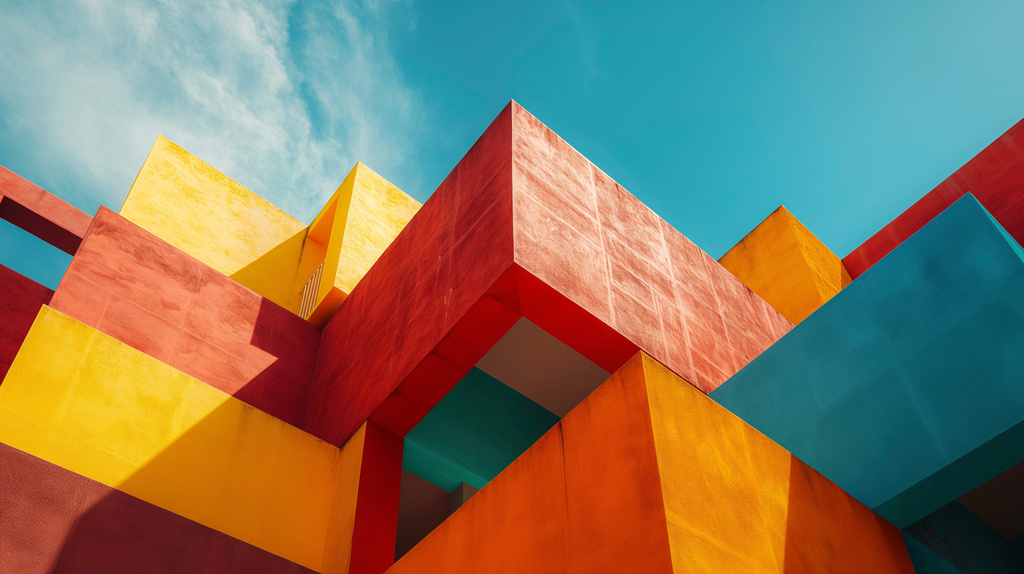 Edificios de colores vivos, arquitectura brutalista